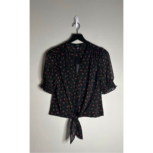 Have London Cherry Print Tie Front Blouse Size S - Picture 1 of 11